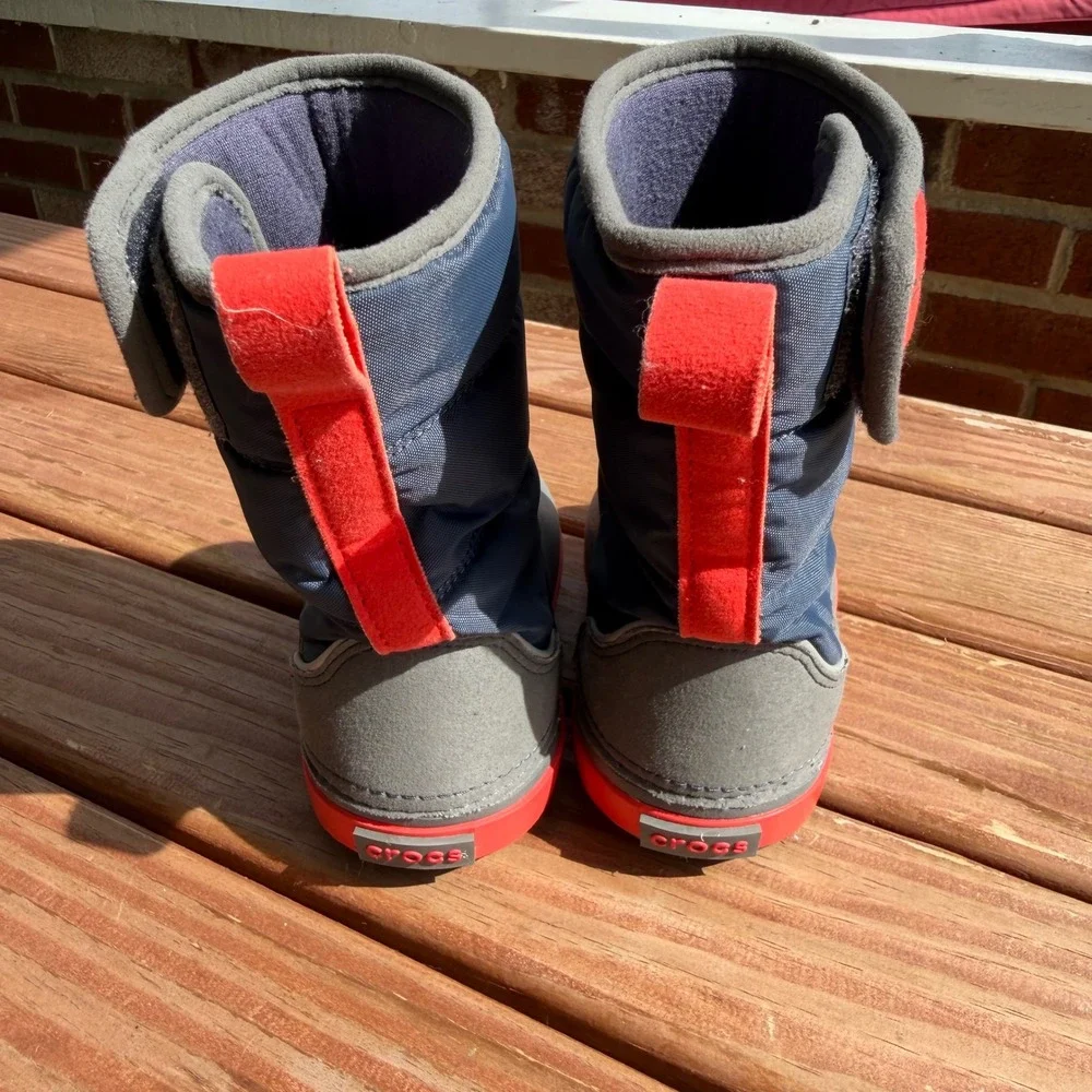 Crocs Toddler‎ C7 Winter Puff Boot Navy Blue Grey Red Quilted Snow Boots C7